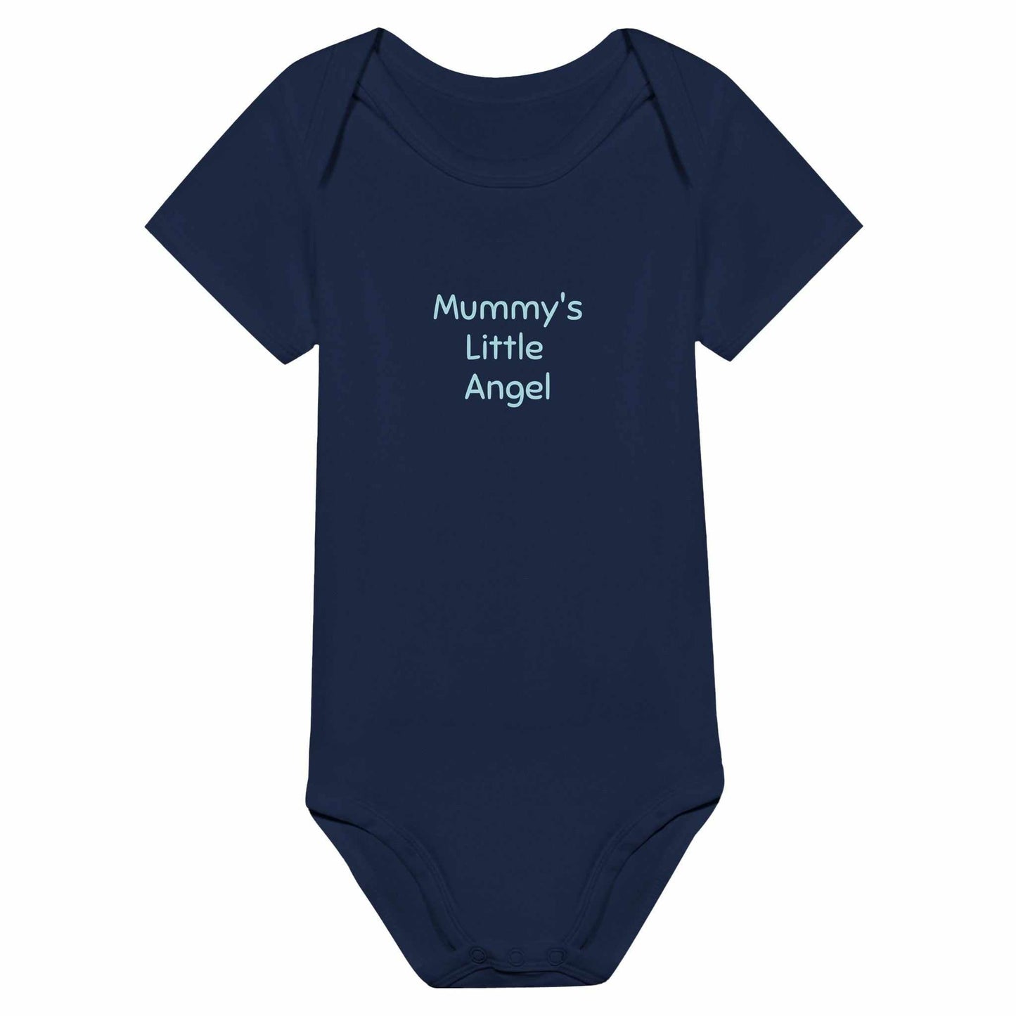 Mummy's Little Angel Baby Short Sleeve Bodysuit in navy blue cotton, perfect baby apparel.