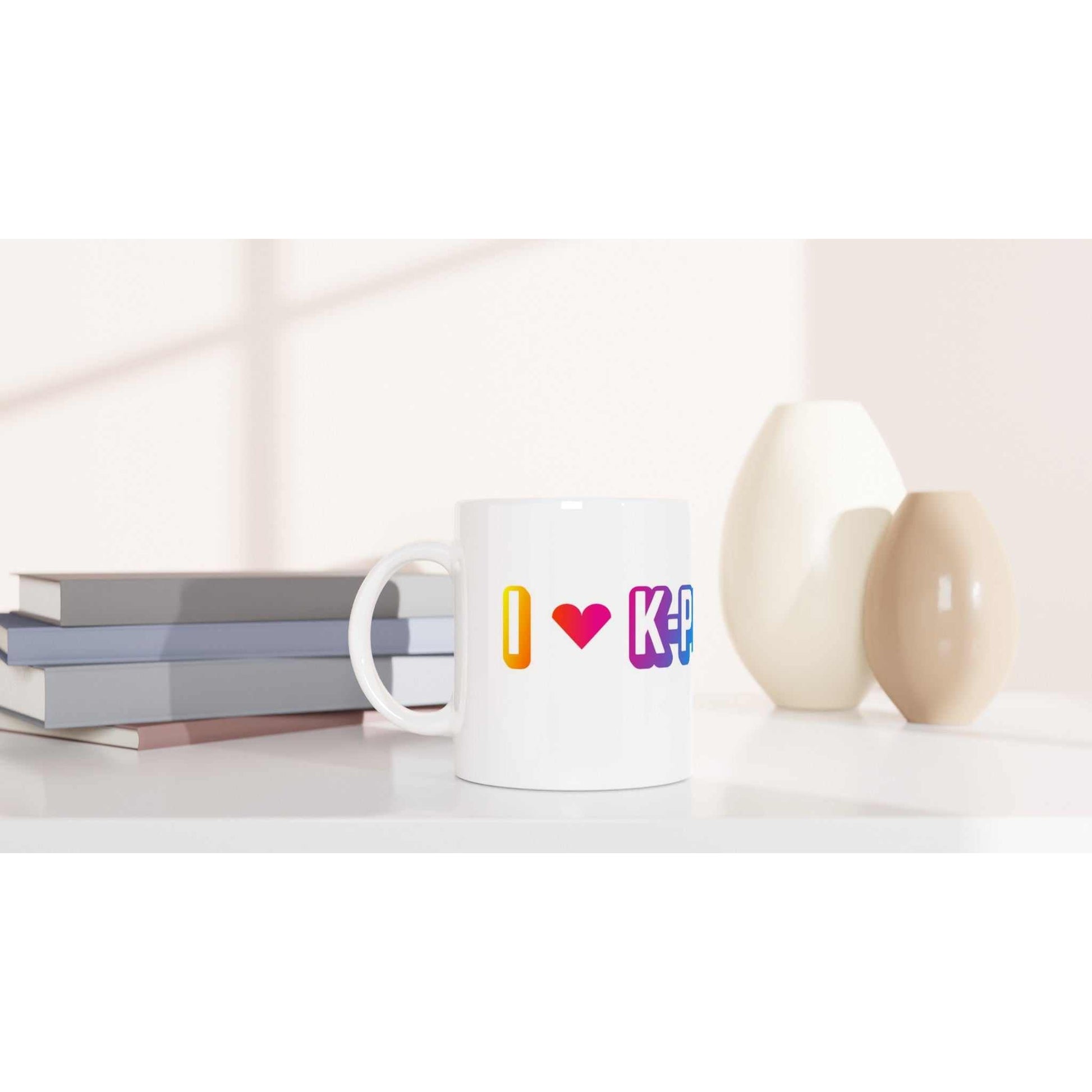 Love Kpop White 11oz Ceramic Mug, glossy, dishwasher and microwave safe.