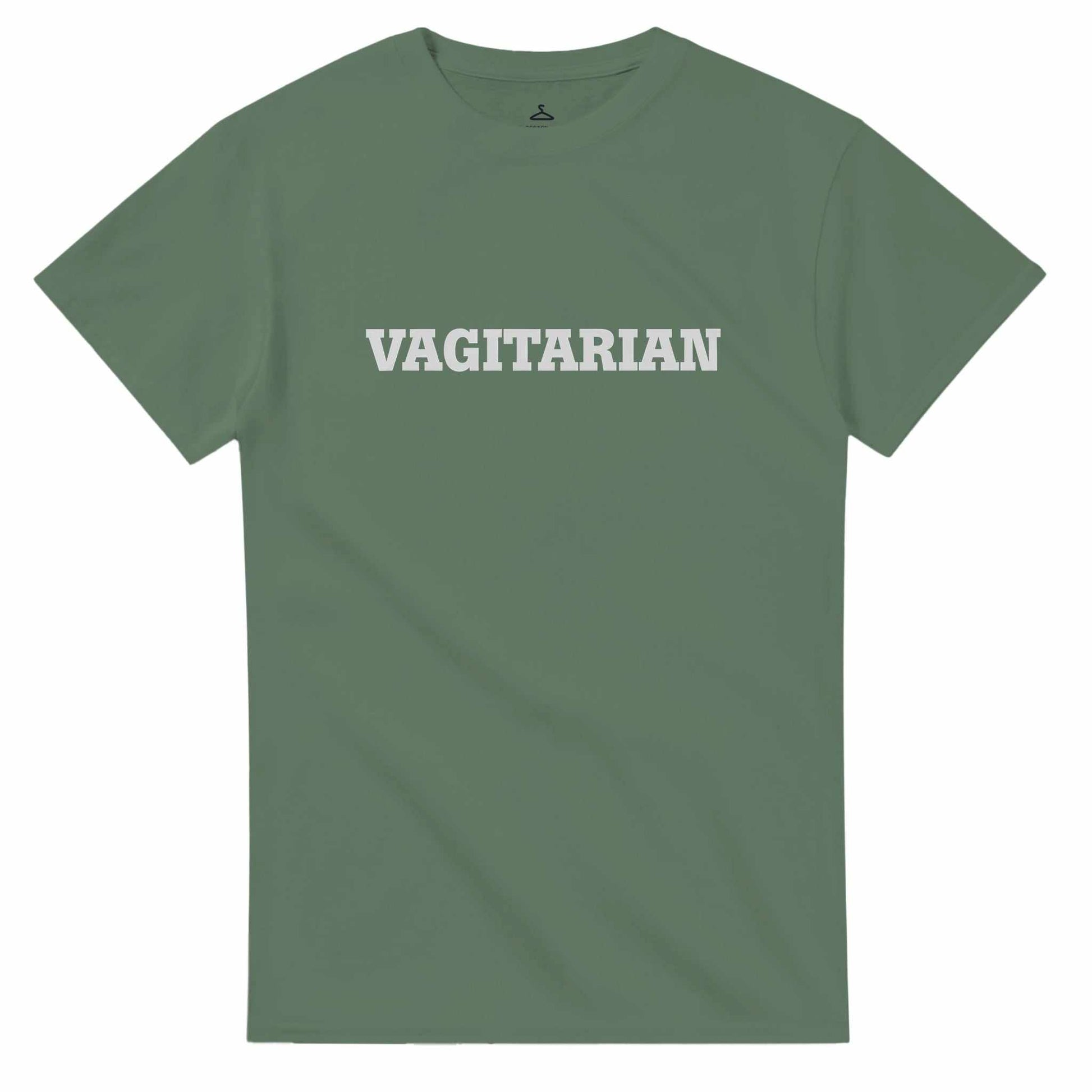 Vagitarian Unisex Crewneck Tshirt in green featuring bold text design.