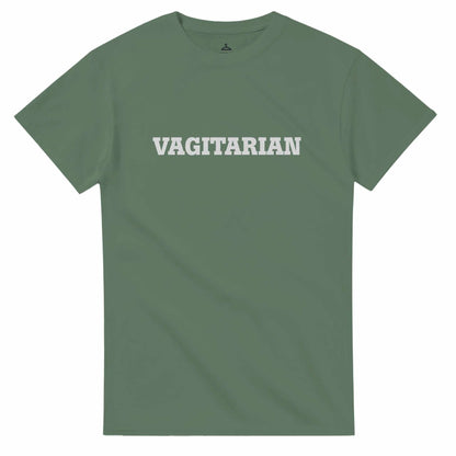 Vagitarian Unisex Crewneck Tshirt in green featuring bold text design.