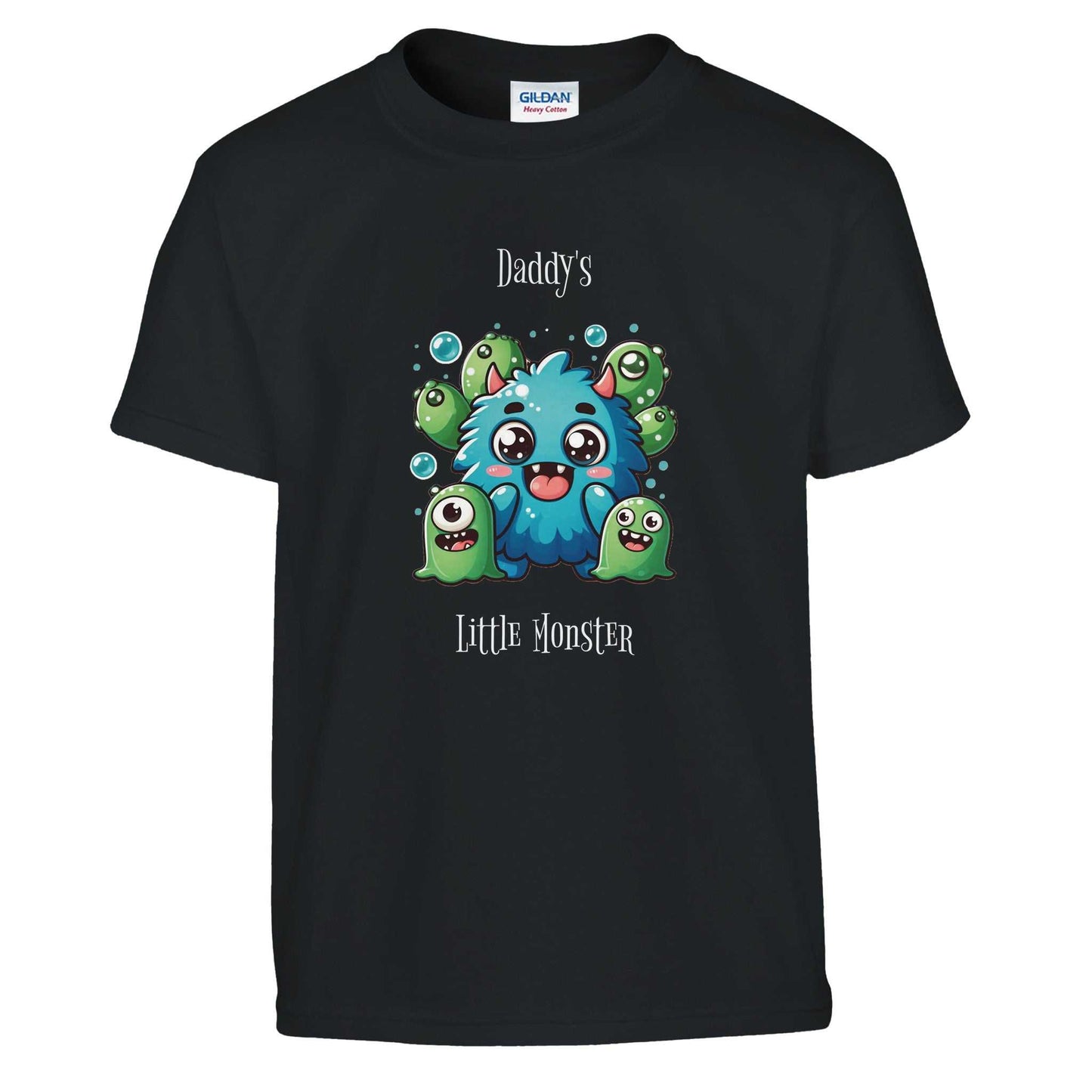 "Daddy's Little Monster Kids Crewneck T-shirt with colorful monster graphic"