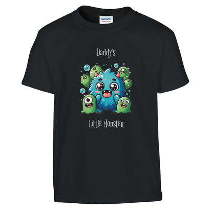 "Daddy's Little Monster Kids Crewneck T-shirt with colorful monster graphic"