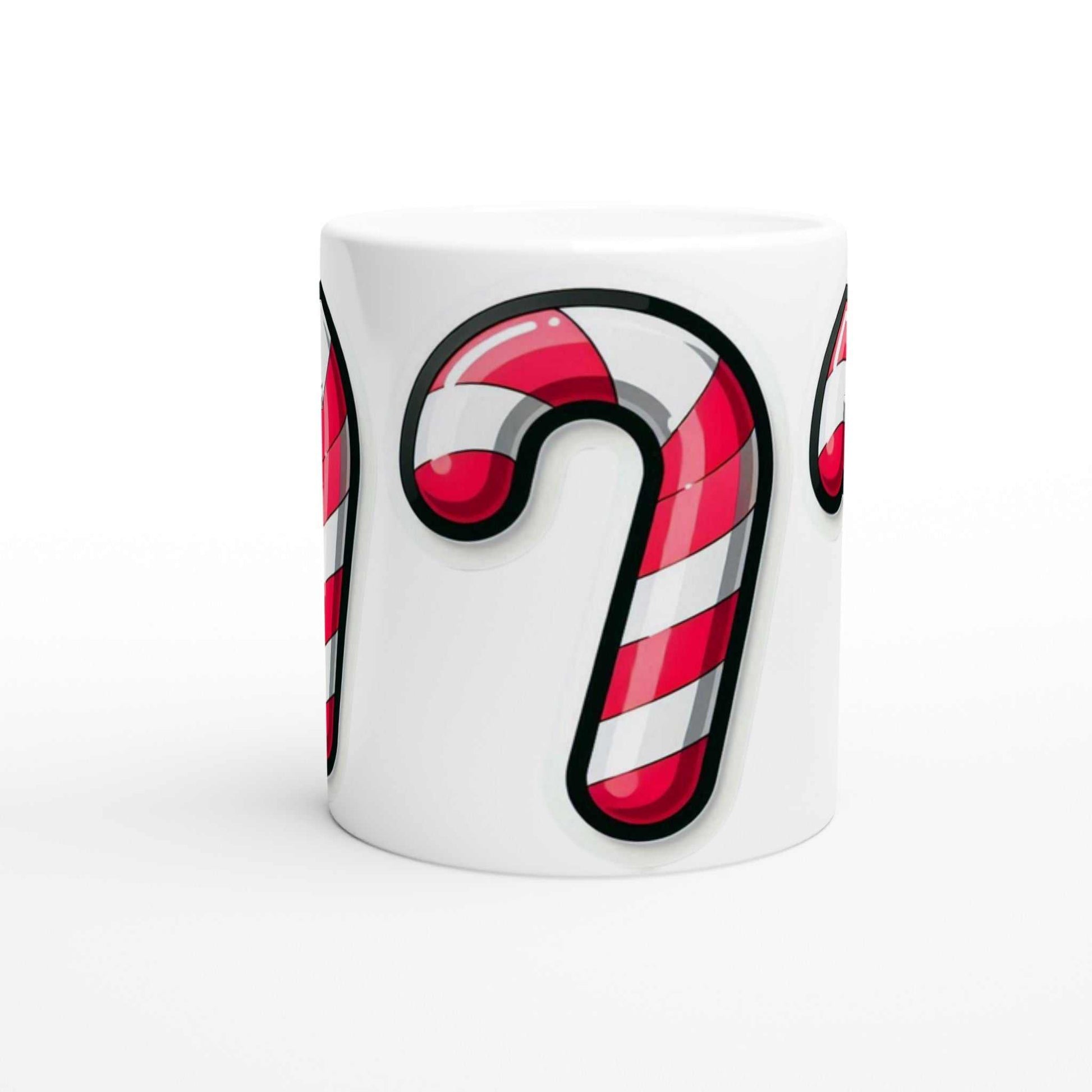 Candy Cane 11oz ceramic mug with festive print, glossy white finish.