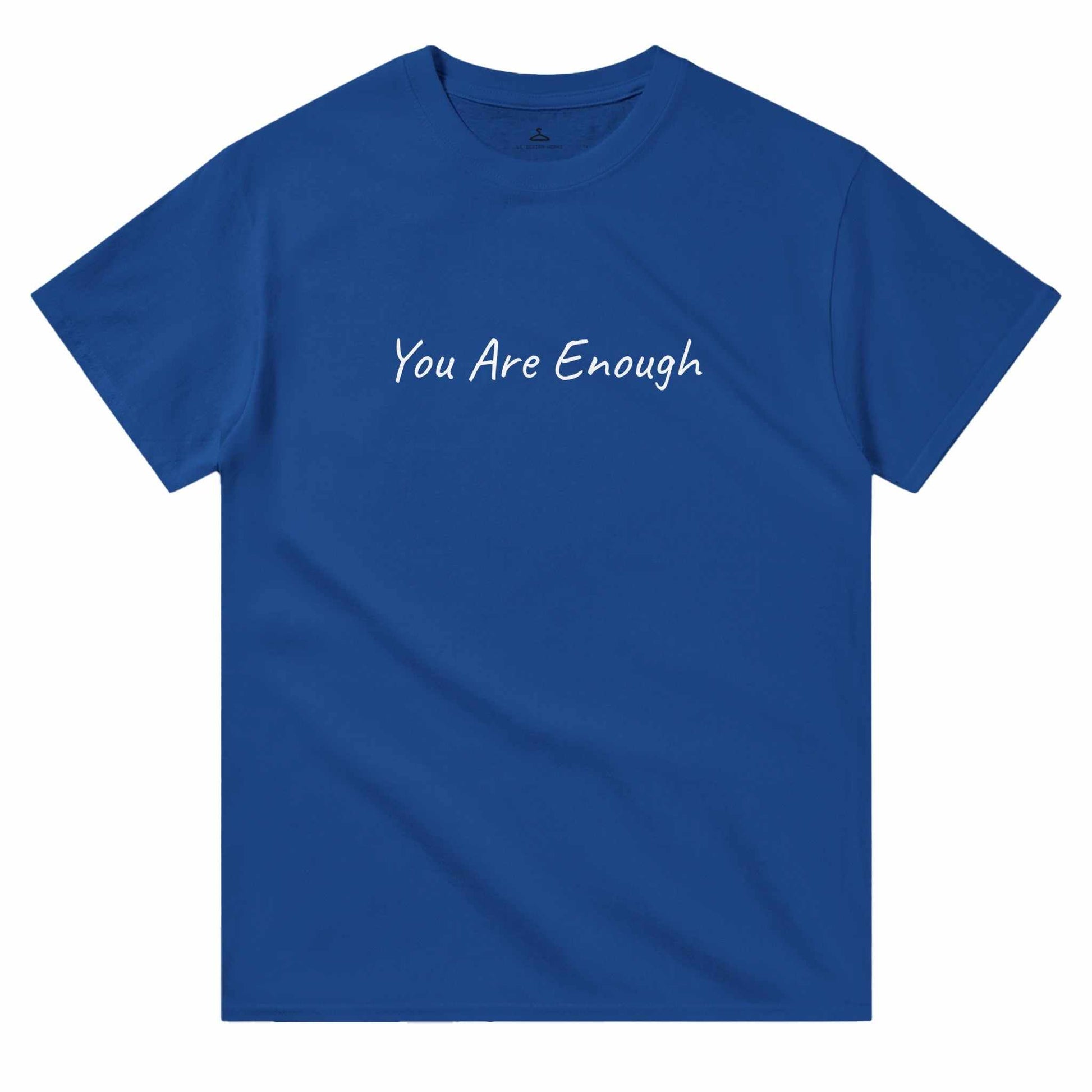 Women's blue crewneck "You Are Enough" t-shirt, 100% cotton, classic fit.