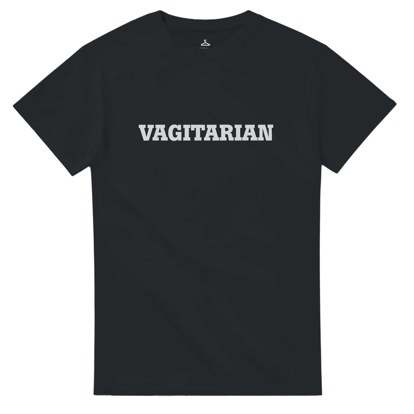 Vagitarian Unisex Crewneck Tshirt, black cotton with white print.