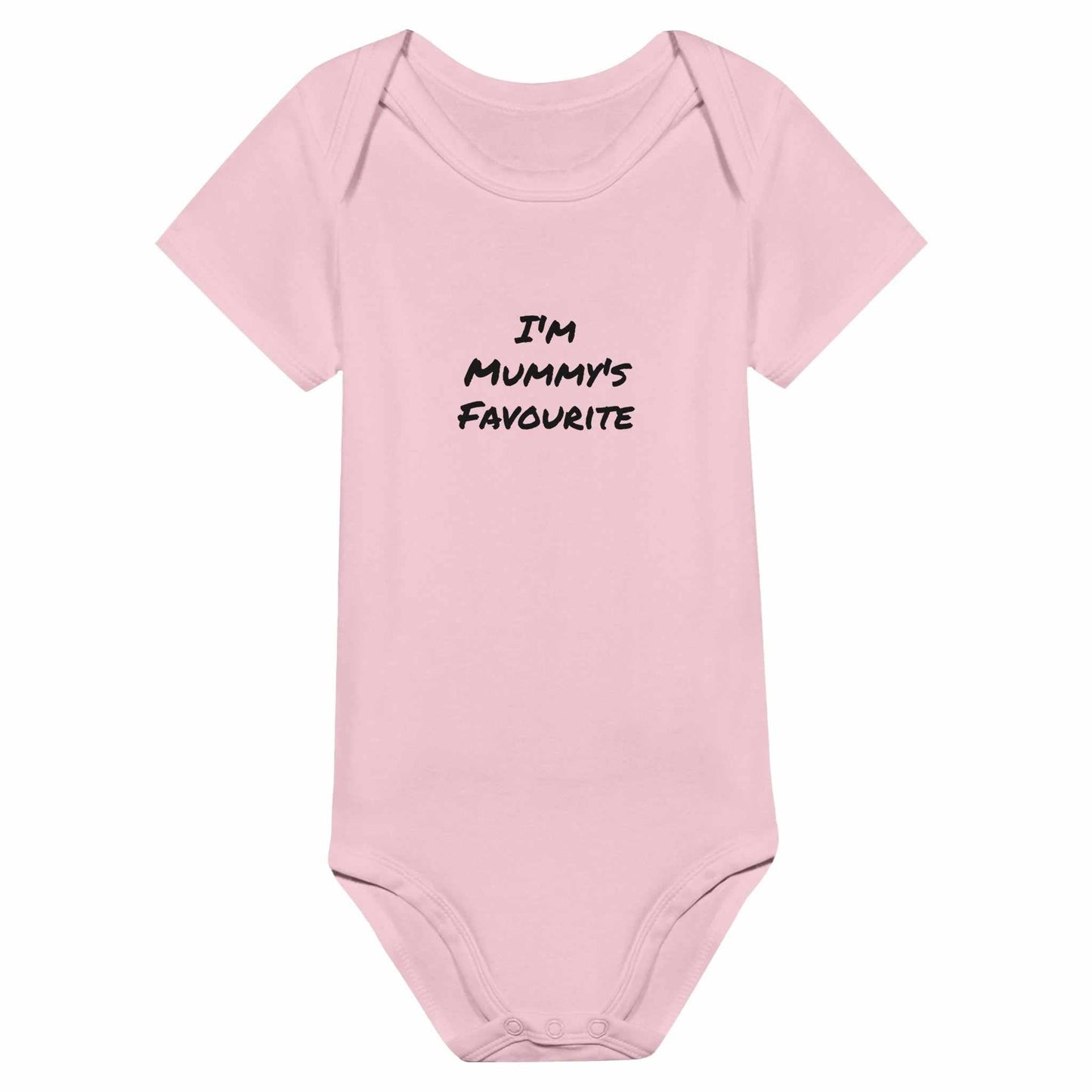 Pink "I'm Mummy's Favourite" classic baby short sleeve bodysuit.