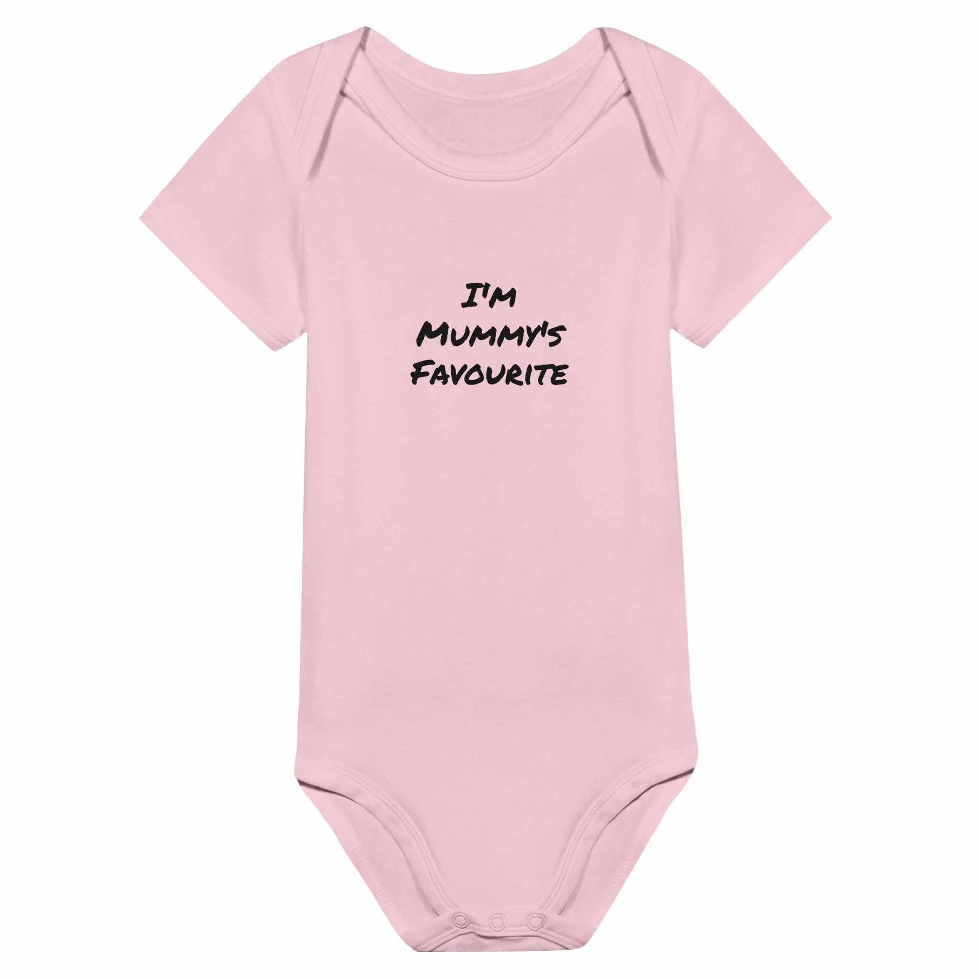 Pink "I'm Mummy's Favourite" classic baby short sleeve bodysuit.