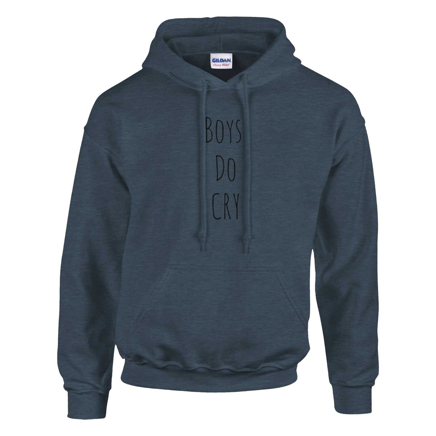 Boys Do Cry printed classic pullover hoodie in dark gray with front pouch pocket and matching drawstring.