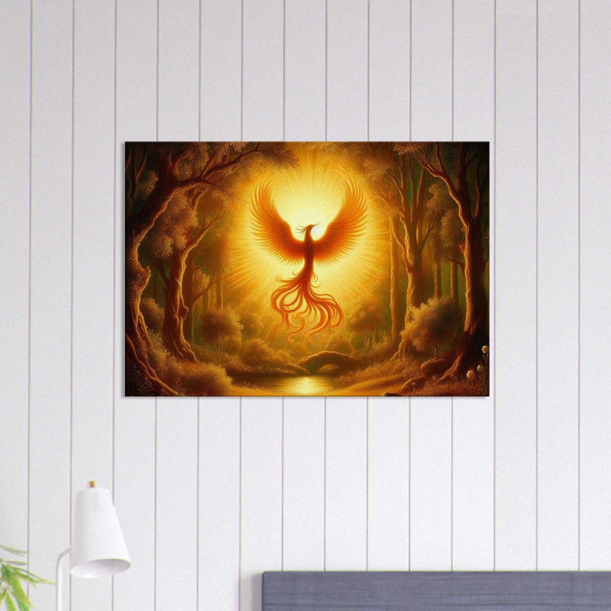 Phoenix Birth Canvas wall art with vivid colors on textured canvas.