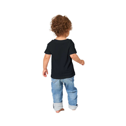 Toddler wearing "I'm Nan's Problem Today" baby crewneck t-shirt in black with jeans, showcasing a relaxed fit.