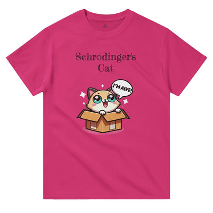 Schrodinger's Cat Crewneck T-shirt featuring playful cat graphic in a box.