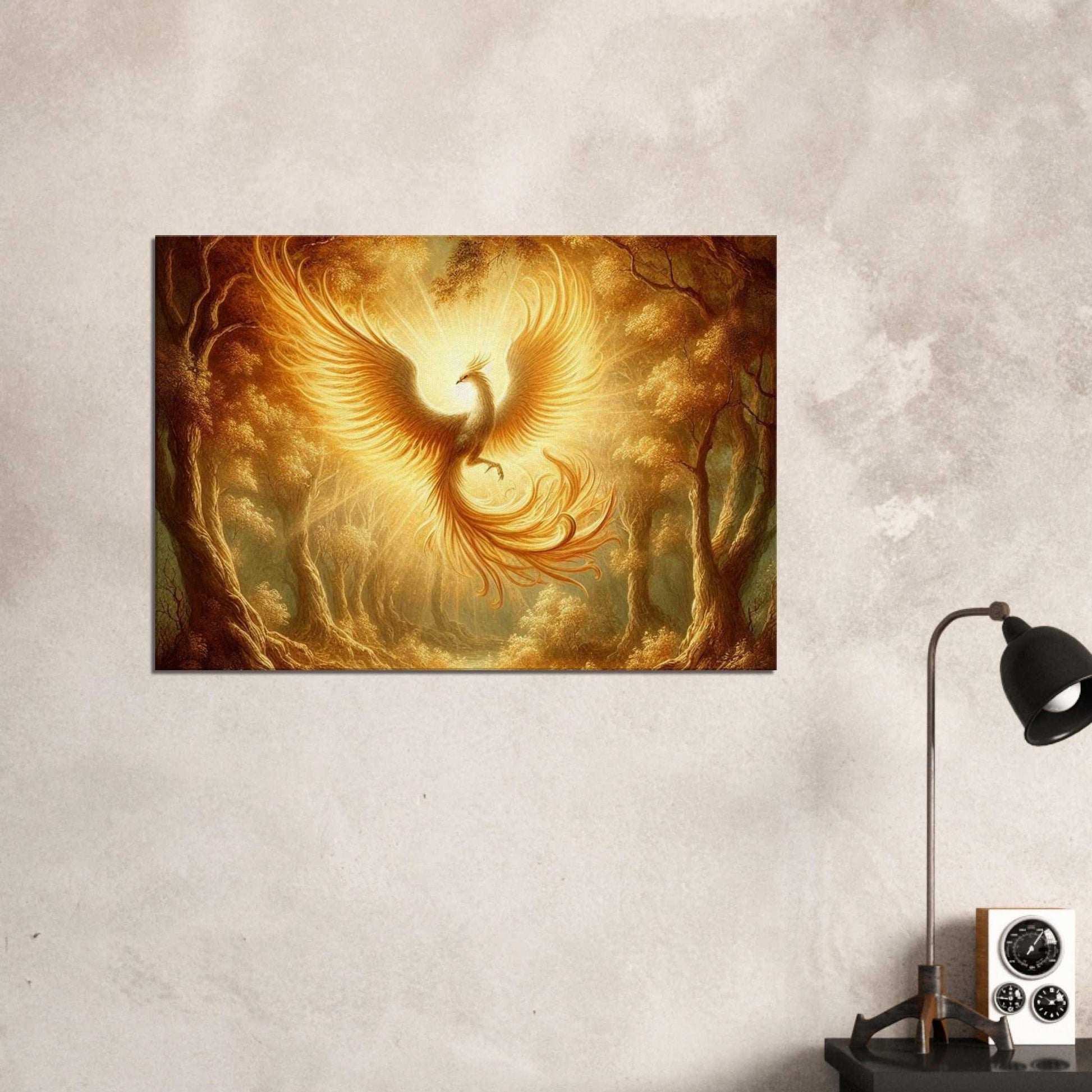 Phoenix Flight Canvas print featuring a vibrant phoenix in ascent, enhancing room ambiance with exquisite texture and elegance.