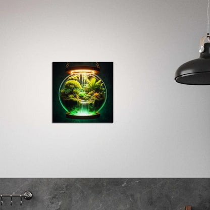 Canvas print with lush greenery in a glass orb, 'Save The Wild' theme, eco-friendly materials.