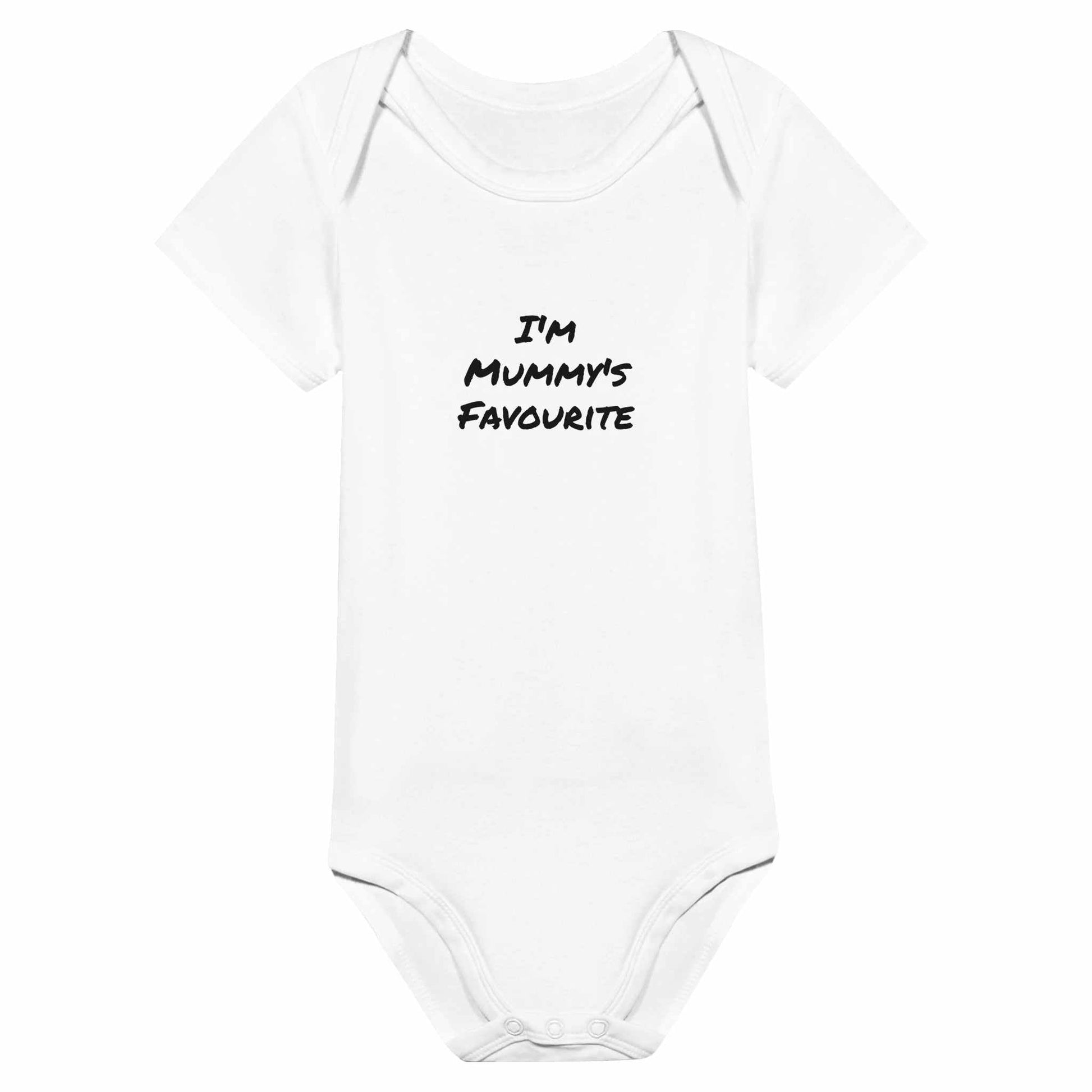 I'm Mummy's Favourite Classic Baby Short Sleeve Bodysuit in white.