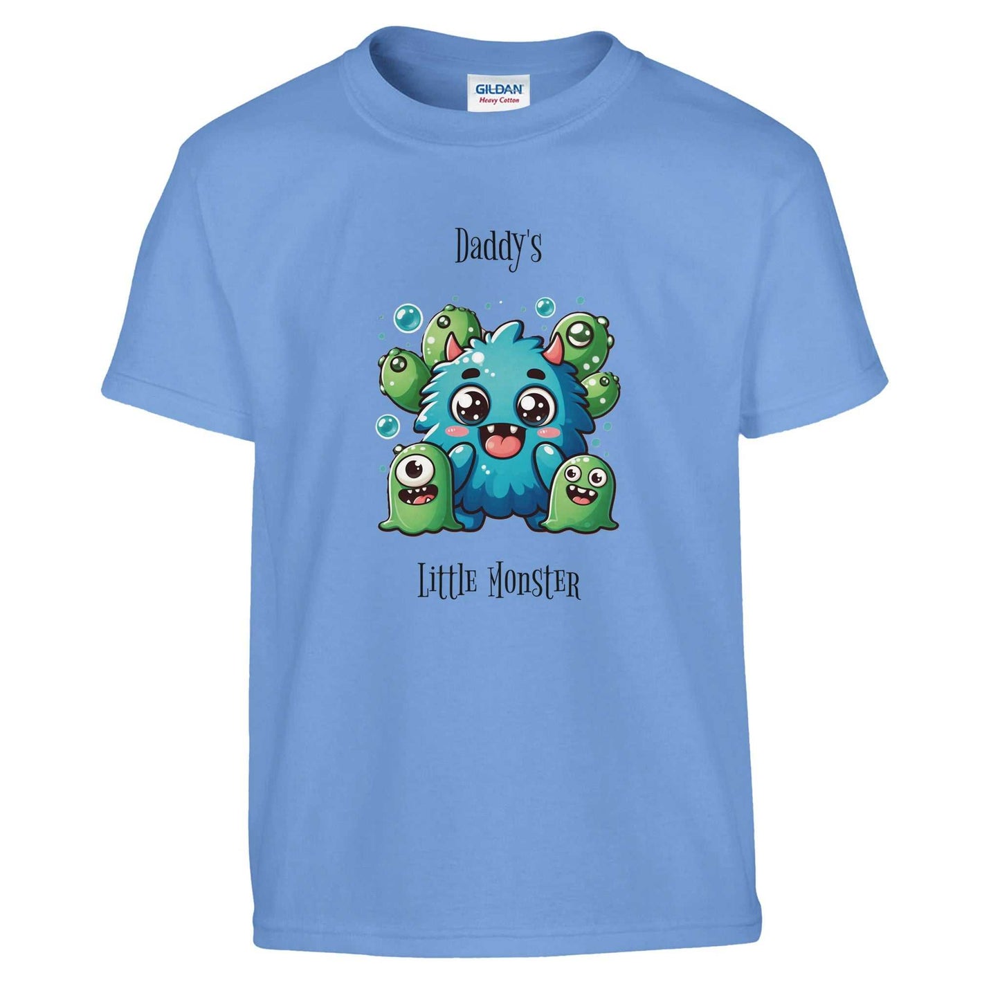 Monster Kids Crewneck T-shirt with animated monster design, 100% cotton, durable and soft for children's wear.