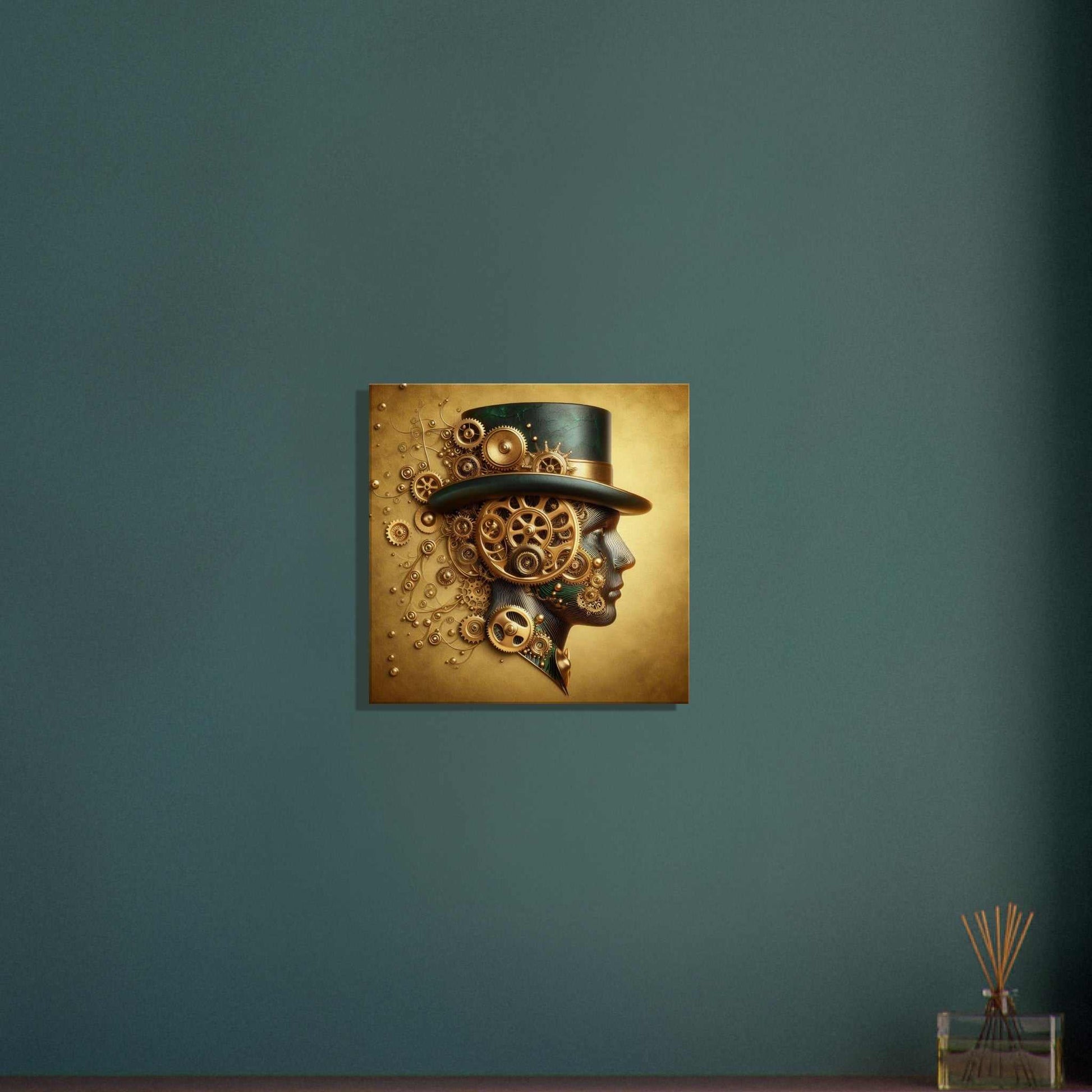 Clockwork Man Canvas print with enhanced texture on a wall.