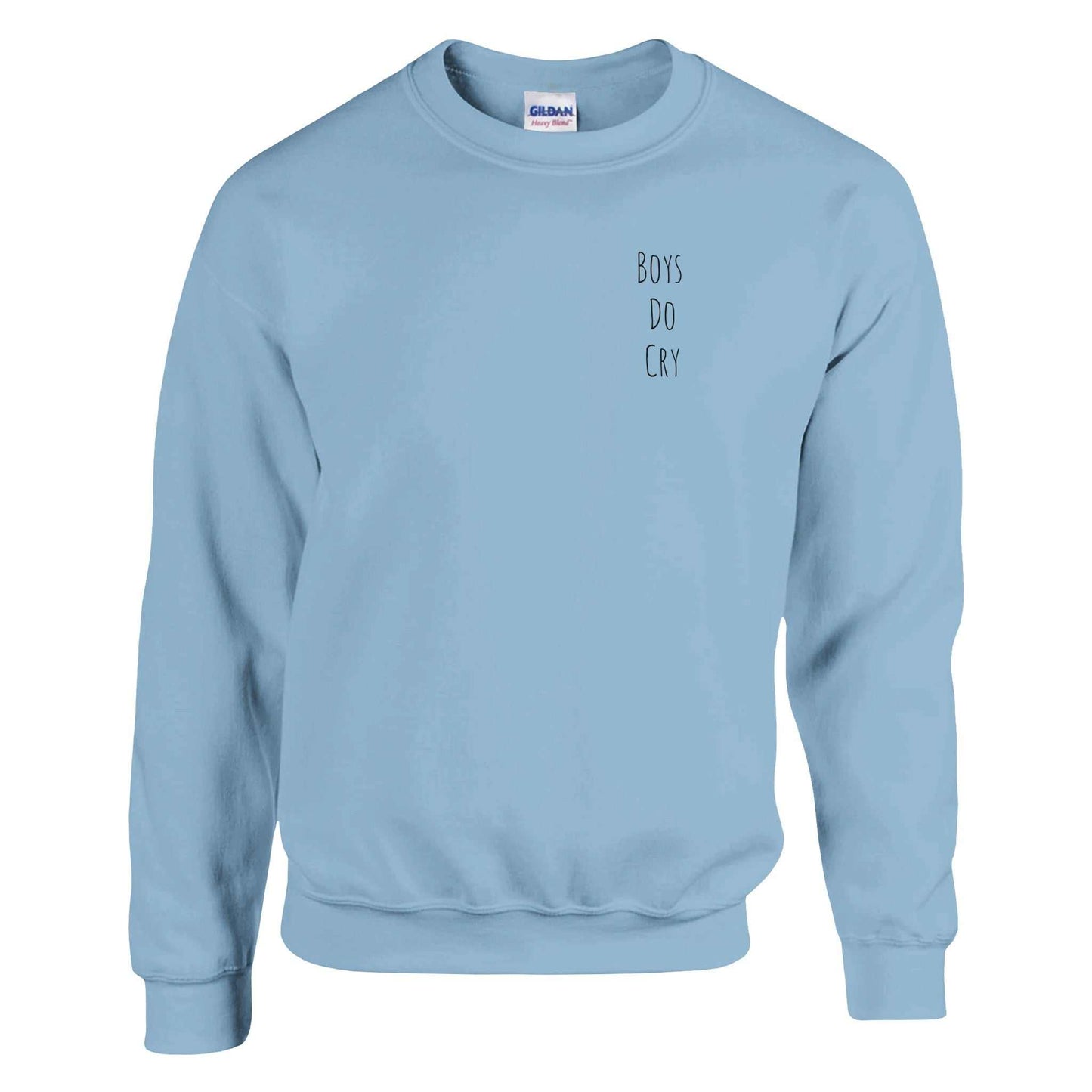 Boys Do Cry printed classic crewneck sweatshirt in blue, crafted from soft cotton and polyester blend.