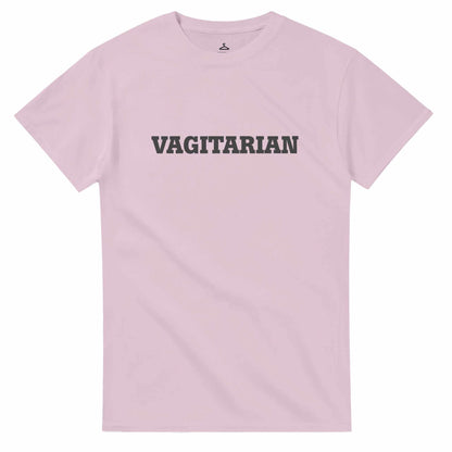 Vagitarian Unisex Crewneck Tshirt in pink with bold black lettering.