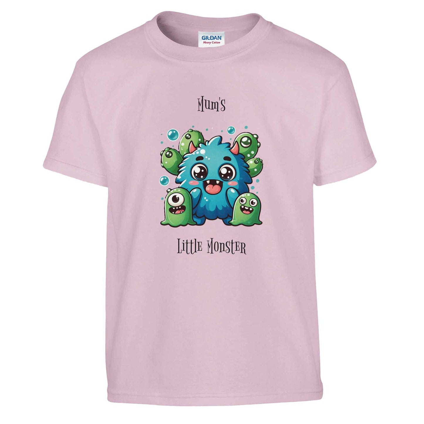 Monster Kids Crewneck T-shirt with colorful cartoon monsters, 100% cotton, designed for comfort and durability.