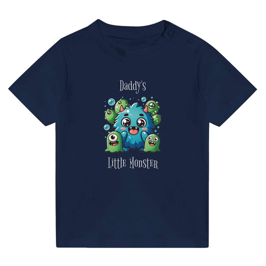 Daddy's Little Monster Classic Baby Crewneck T-shirt with monster print, 100% cotton, relaxed fit.