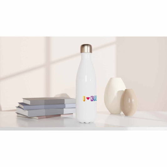 Love Kpop White 17oz Stainless Steel Water Bottle with Double-Wall Insulation