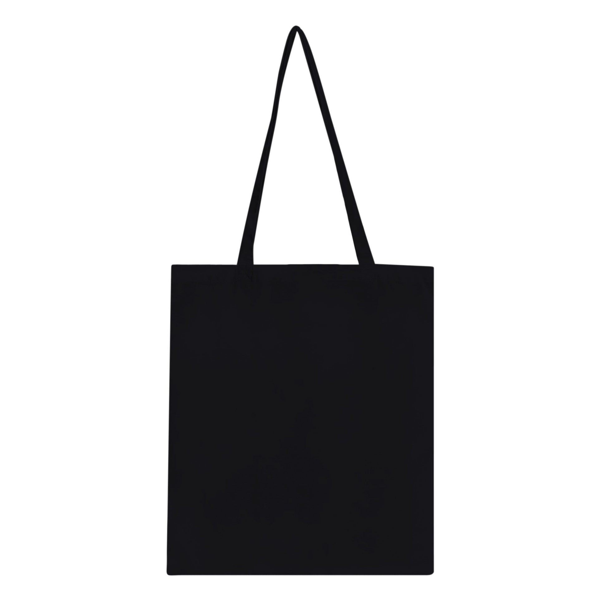 Black autumn tote bag with long handles, eco-friendly 100% cotton, reinforced stitching.