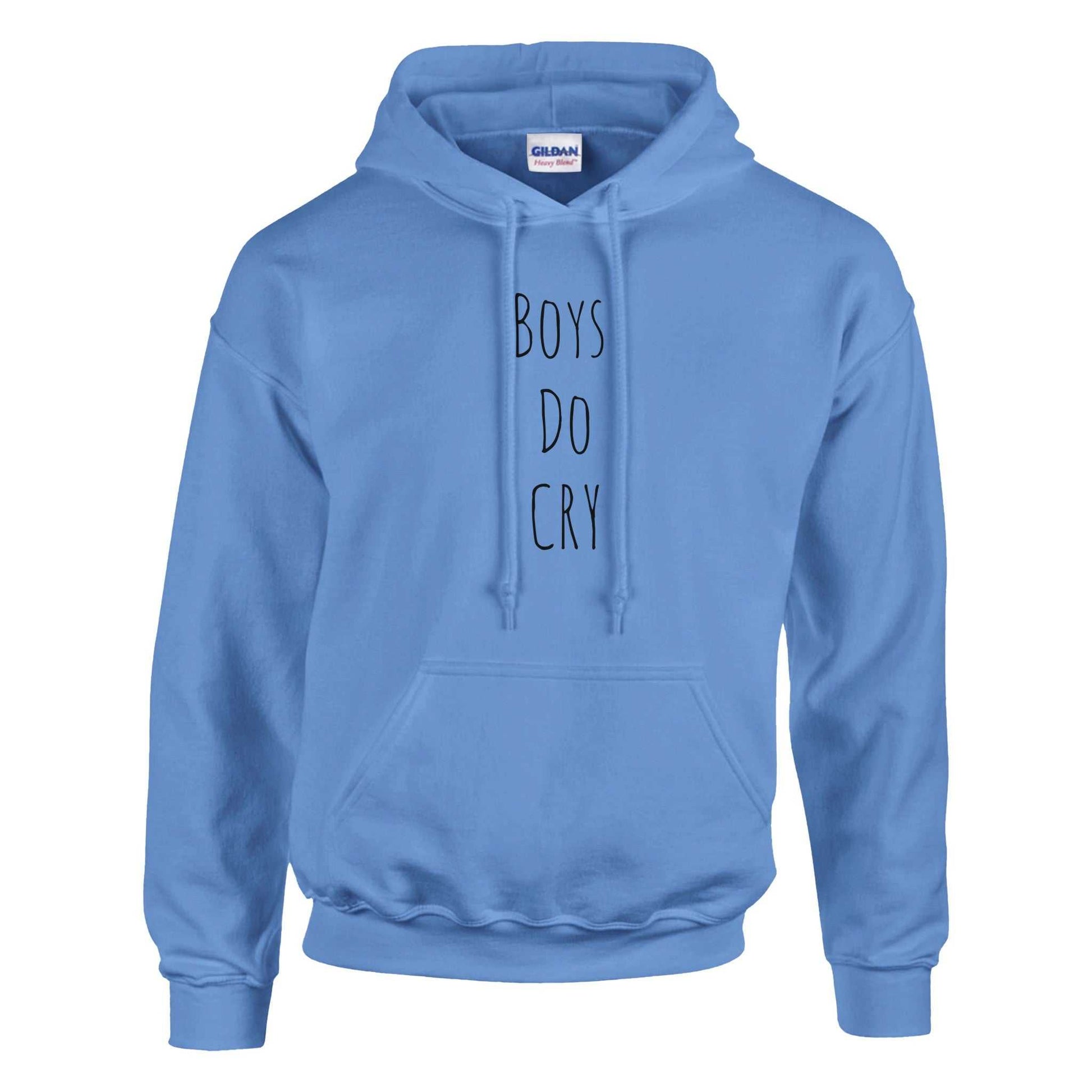 Boys Do Cry printed classic pullover hoodie in blue with double-lined hood and front pouch pocket.