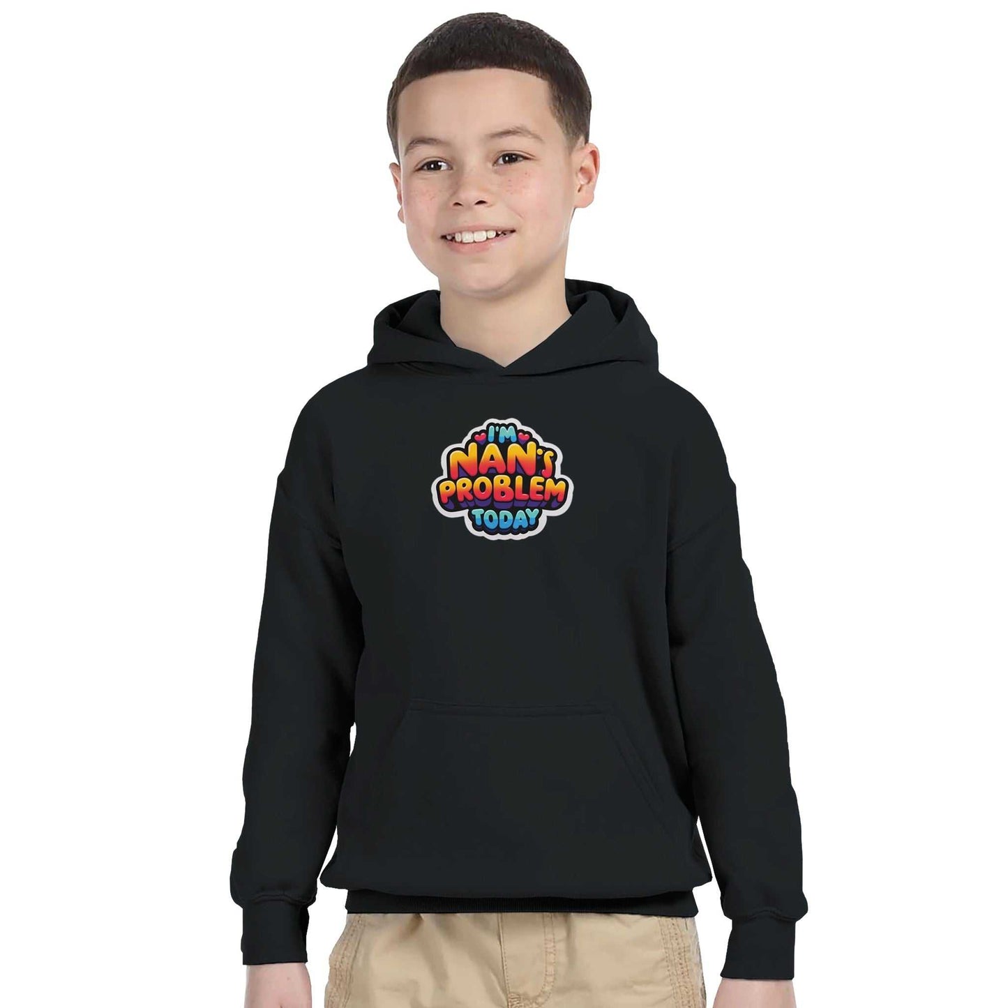 Problem Today Kids Pullover Hoodie with colorful logo, unisex design for boys and girls.