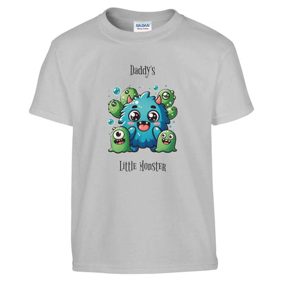 Daddy's Little Monster Kids Crewneck T-shirt with playful monster design, made from soft 100% ring-spun cotton.