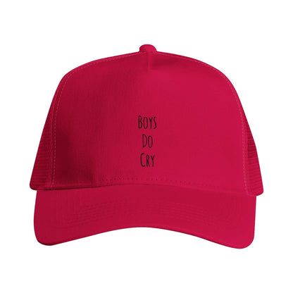 Boys Do Cry Embroidered Snapback Trucker Cap with 5-panel design and mesh rear panels.