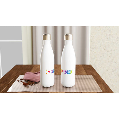 Love Kpop White 17oz Stainless Steel Water Bottle with Leak-Proof Cap and Insulation