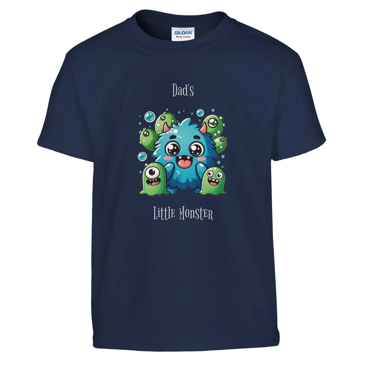 Monster Kids Crewneck T-shirt featuring a cute blue monster design, made from soft ring-spun cotton for durability.