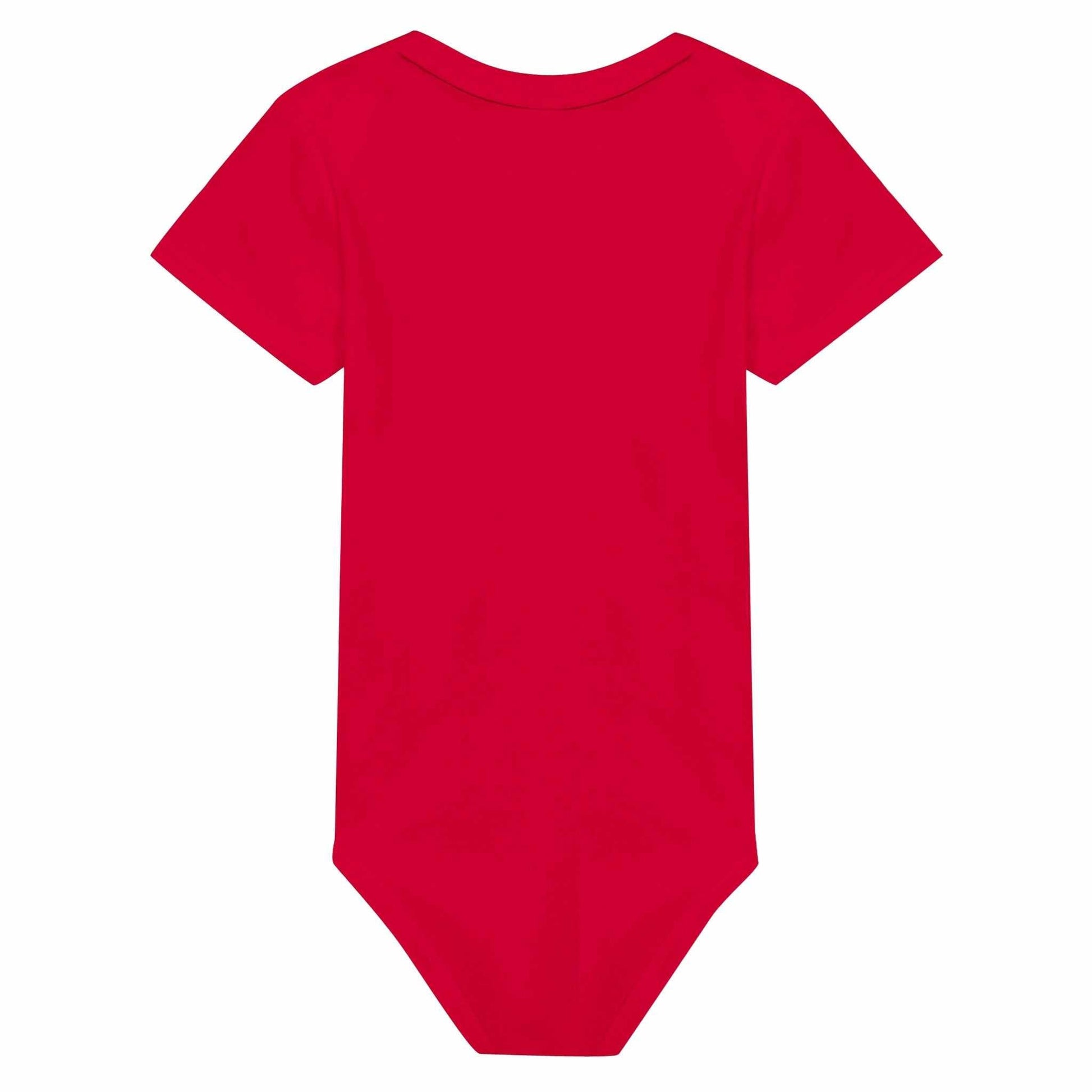 Red Happy Christmas Unisex Classic Baby Short Sleeve Bodysuit, 100% cotton, festive holiday wear.