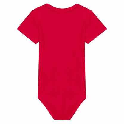 Red Happy Christmas Unisex Classic Baby Short Sleeve Bodysuit, 100% cotton, festive holiday wear.