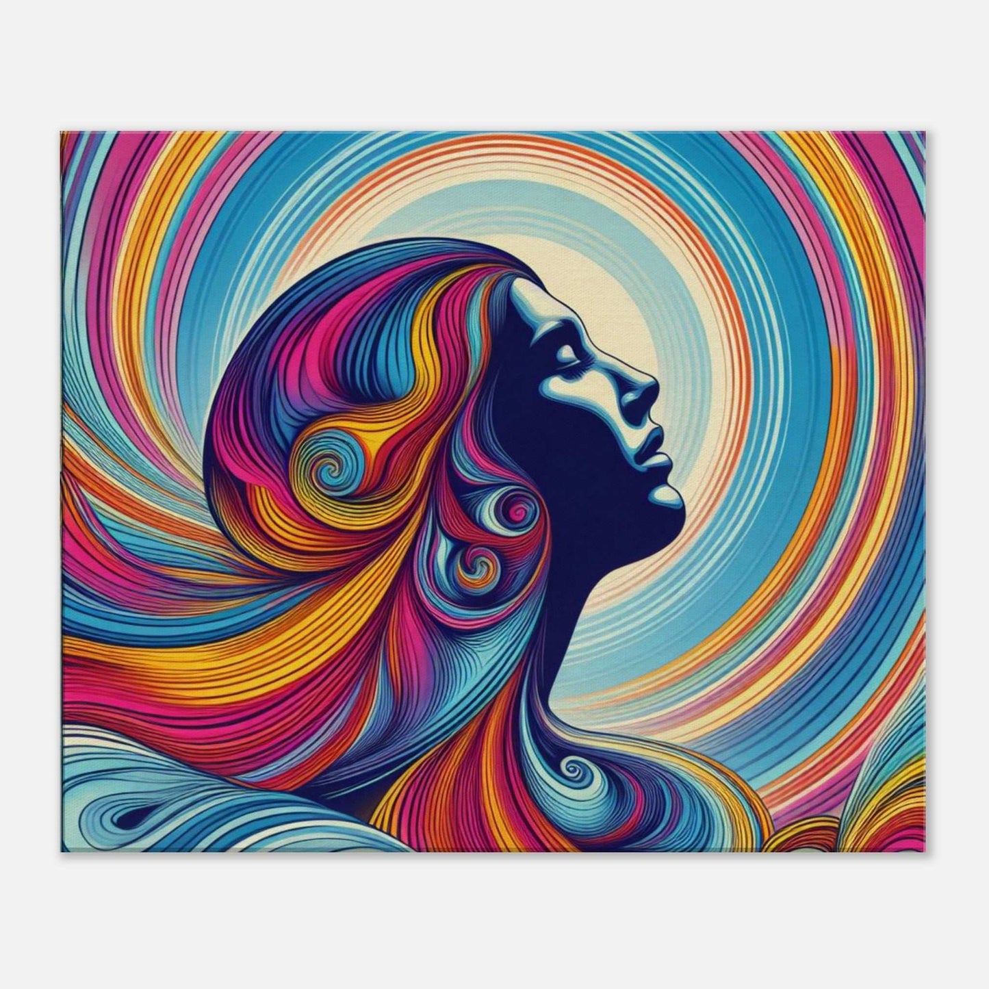 Lady feeling the sun canvas print with vibrant colors and enhanced texture.