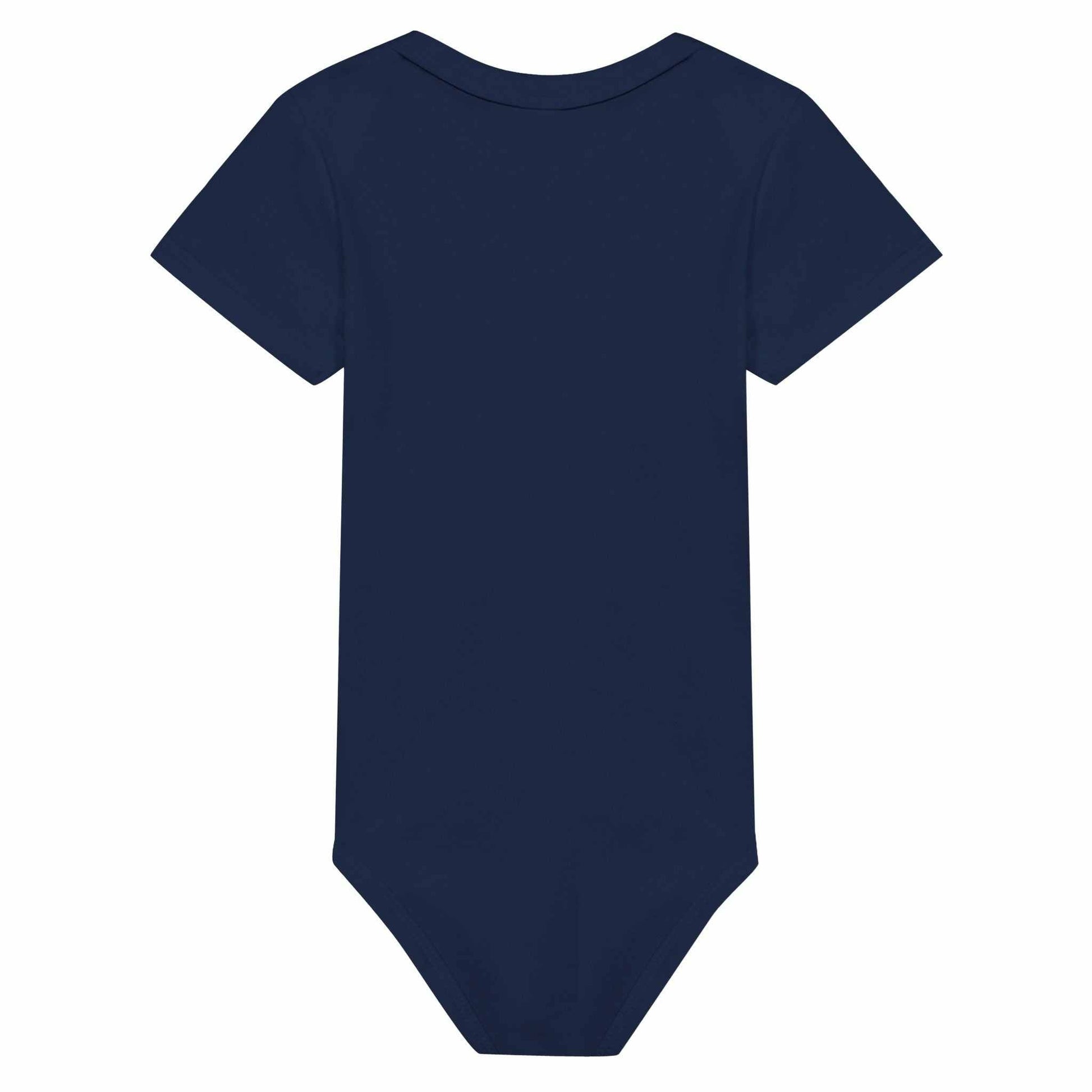 Monster Classic Baby Short Sleeve Bodysuit in navy blue.