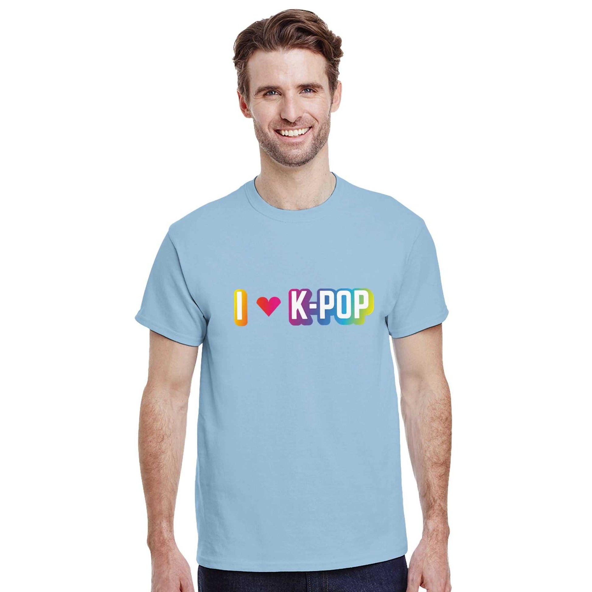 I Love Kpop Crewneck T-shirt in blue, heavyweight cotton, classic fit.