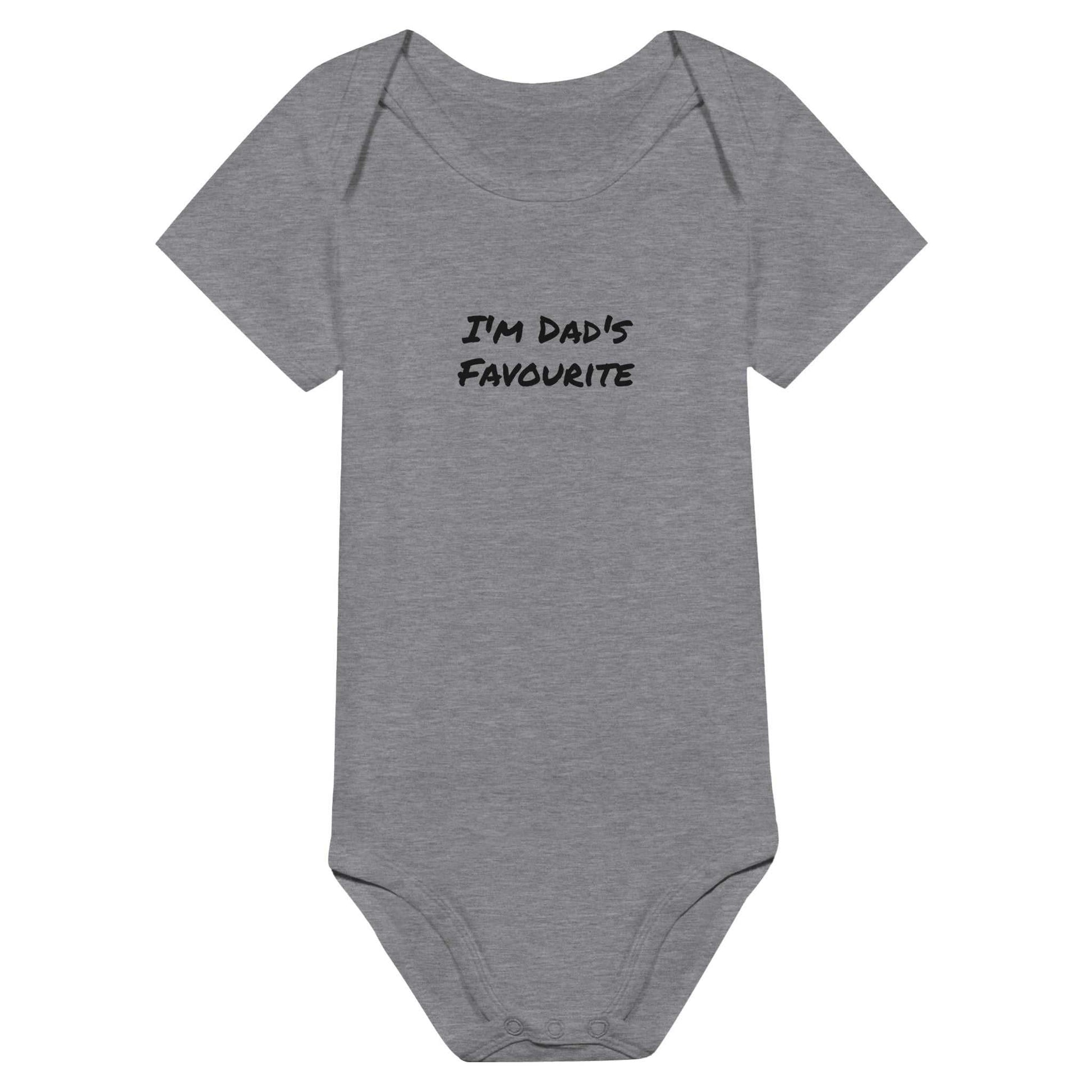 Dad's favorite baby short sleeve bodysuit in grey with crewneck design.