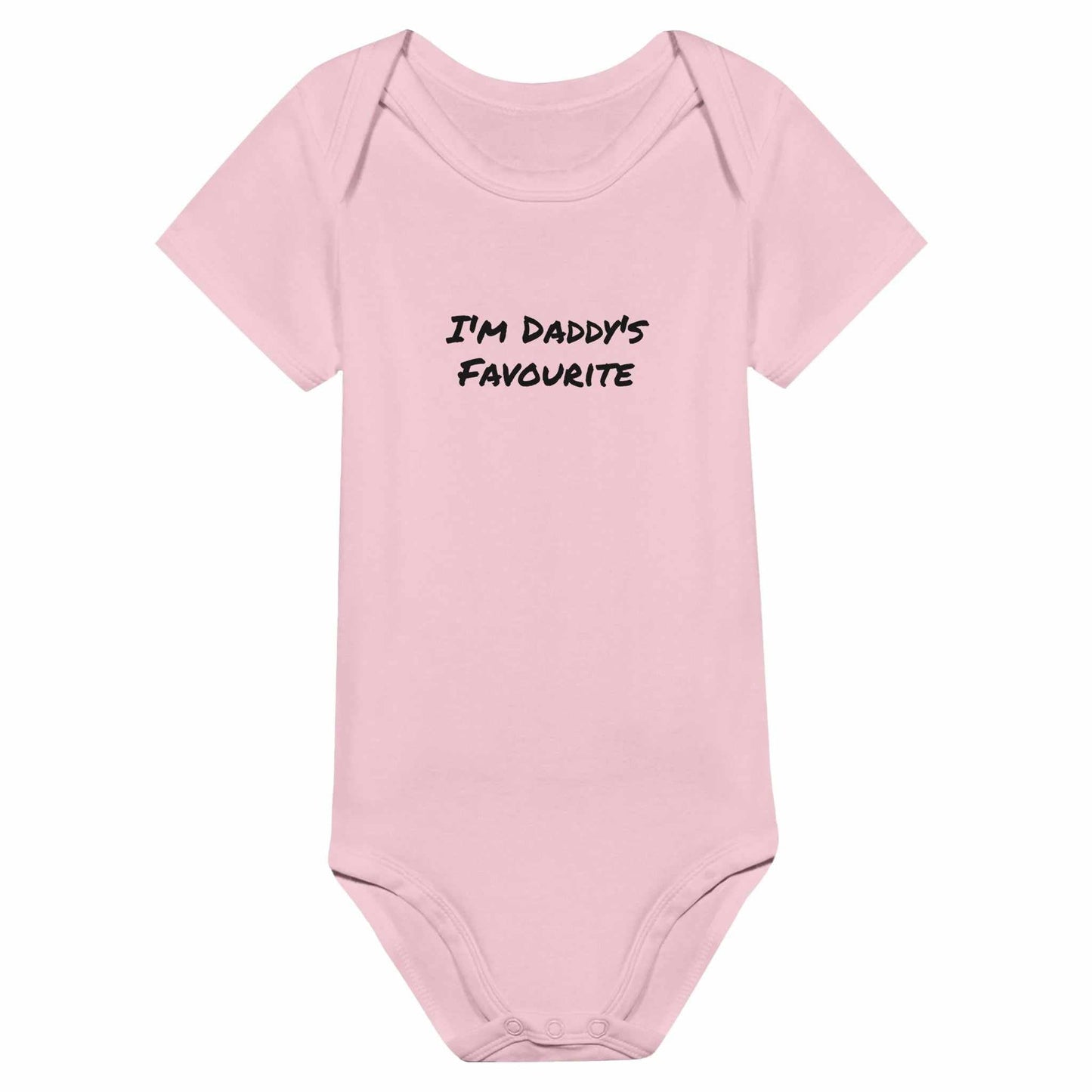 "I'm Daddy's Favourite" classic baby short sleeve bodysuit in pink.