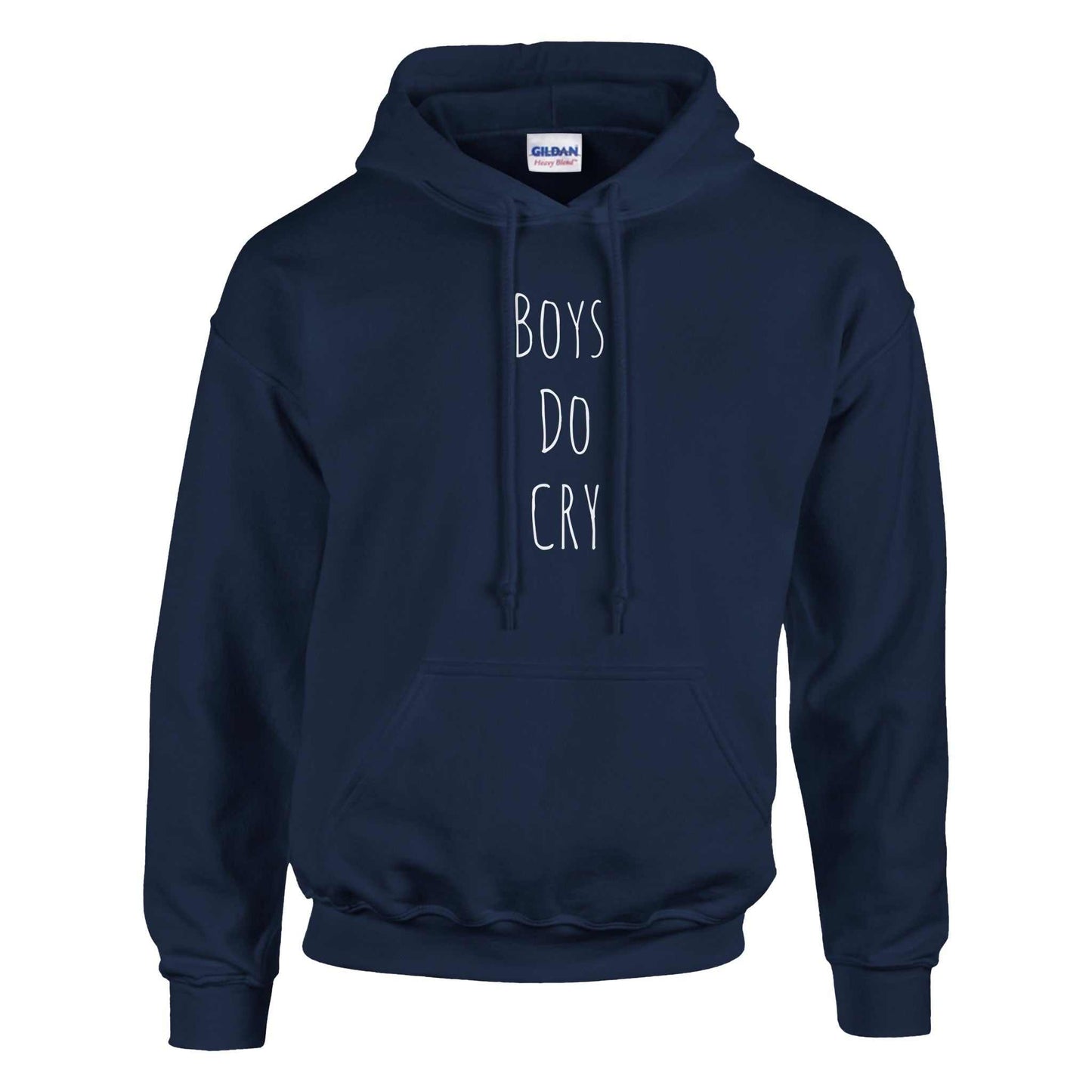 Boys Do Cry printed classic pullover hoodie in navy blue with a front pouch pocket.