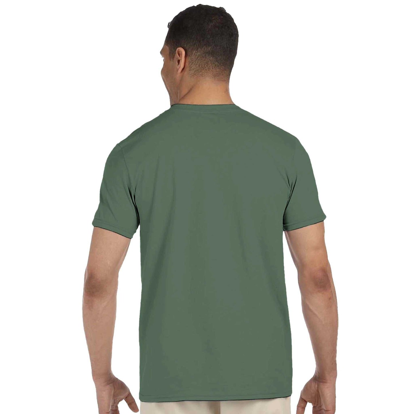 Back view of green crewneck t-shirt made from 100% preshrunk ring-spun cotton, ideal for Halloween season.