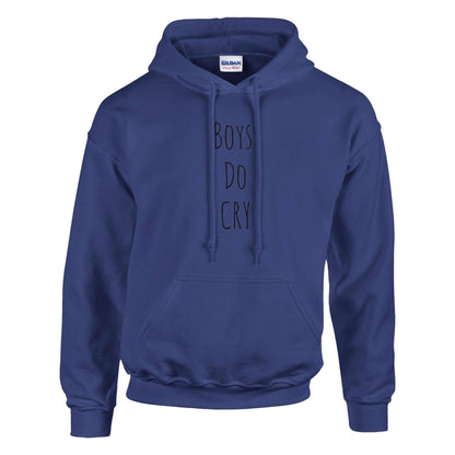 Boys Do Cry printed classic pullover hoodie in blue, cotton-polyester blend, front pouch, double-lined hood with drawstring.