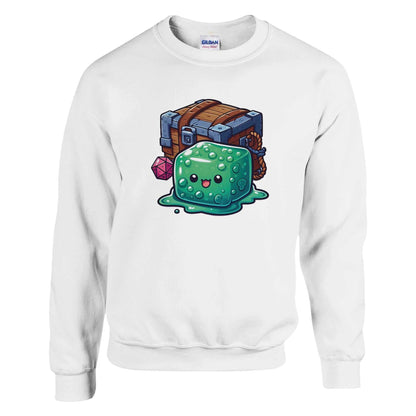 Gelatinous Cube and Mimic women's crewneck sweatshirt with soft cotton blend.