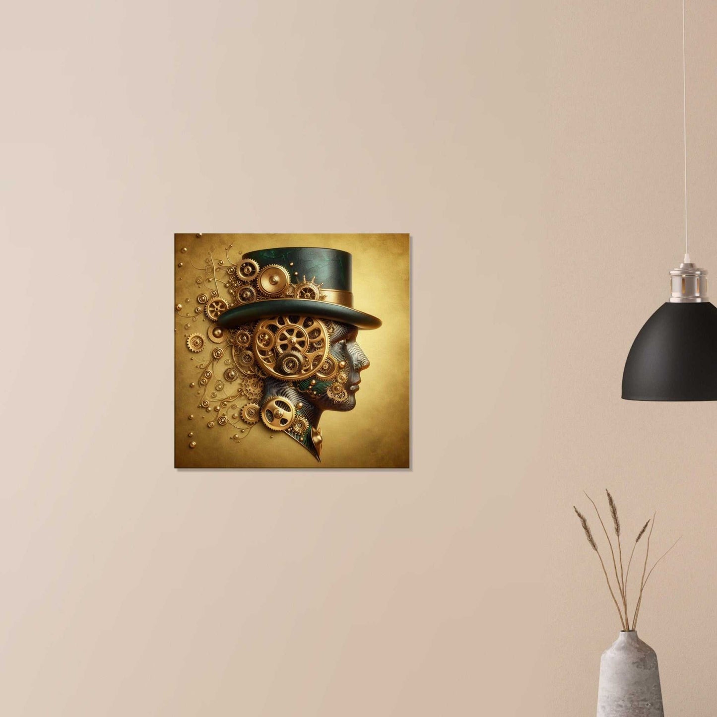 Clockwork Man Canvas print on wall, showcasing enhanced texture and timeless beauty.