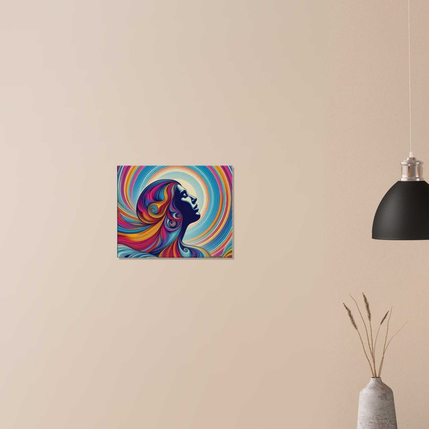 Canvas print of a colorful silhouette of a woman feeling the sun.