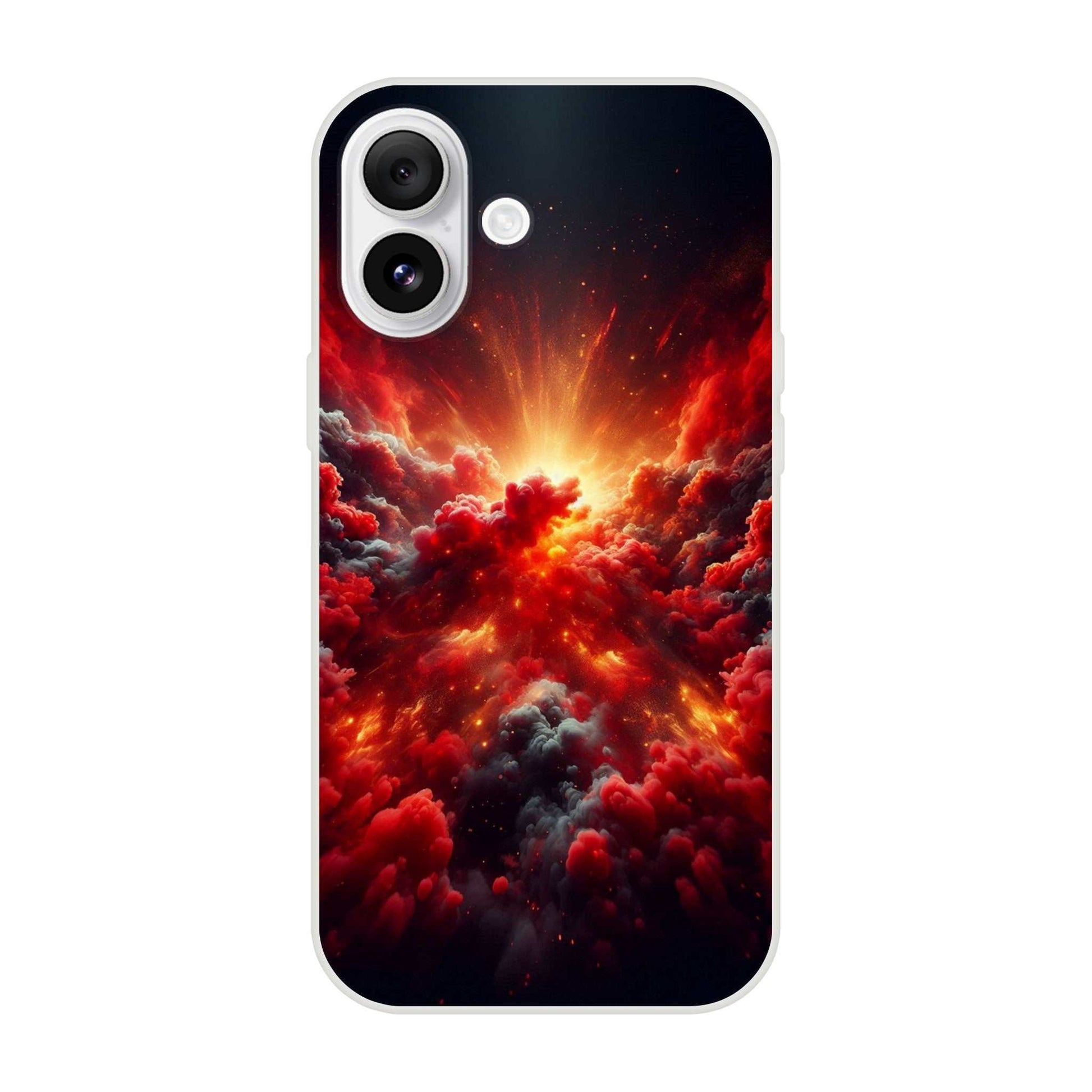 Red Clouds iPhone Flexi case with transparent, impact-resistant design.