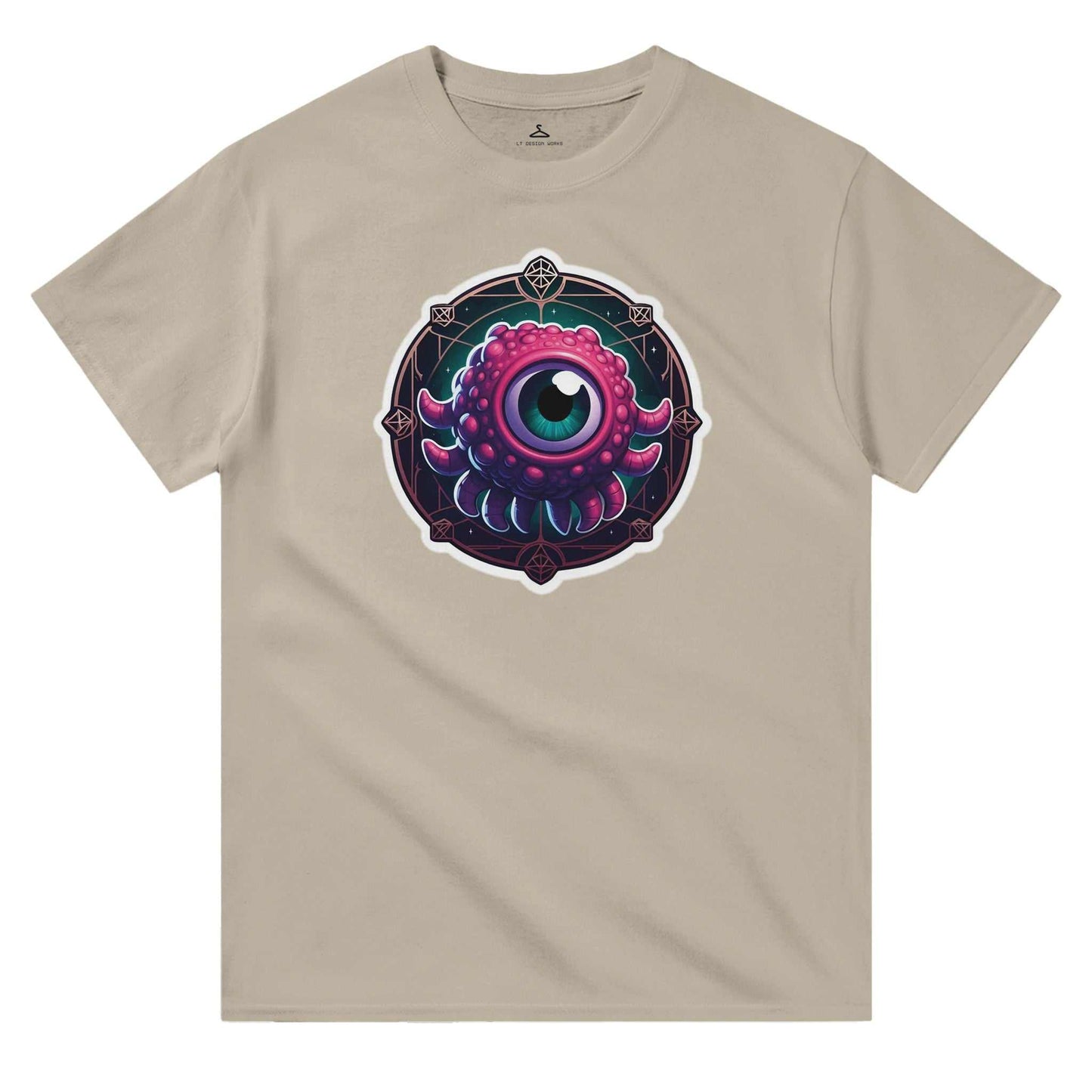 Beholder Men's Crewneck Tshirt in heavyweight cotton with a unique eye graphic design.