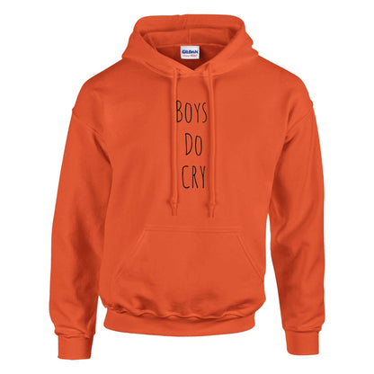 Boys Do Cry Printed Classic Pullover Hoodie, orange with double-lined hood, front pouch pocket, and rib knit cuffs.