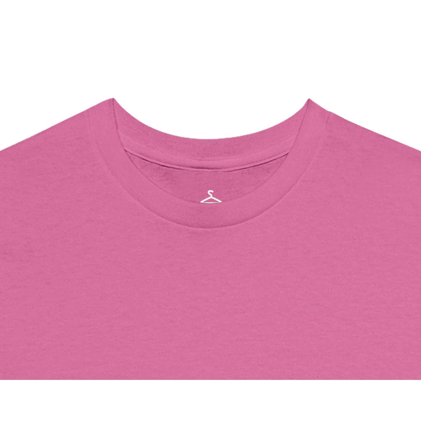 Pink crewneck t-shirt for women, heavyweight cotton with seamless double-needle collar.