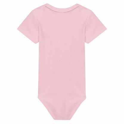 Cute baby printed short sleeve pink bodysuit, 100% cotton, relaxed fit.